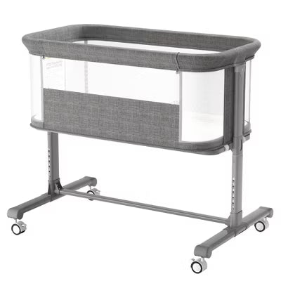 Kinder King Portable Baby Bassinet with Wheels, All-Mesh Bedside Sleeper, Newborn Crib with Removable Soft Mattress, Gray