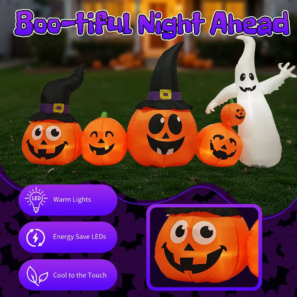 8FT Inflatable Pumpkin Ghost Halloween Decorations Outdoor, Yard Halloween Decor with Built-in Fan, Weather-Resistant & Easy Storage