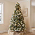 VIVATREES 6ft Prelit Christmas Tree Artificial Flocked with Warm White LED Lights Hinged Branches Metal Stand