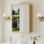 20"x28" Wall Mounted Mirror Cabinet, Functional Bathroom Storage with Oak Wood Frame and Adjustable Shelves