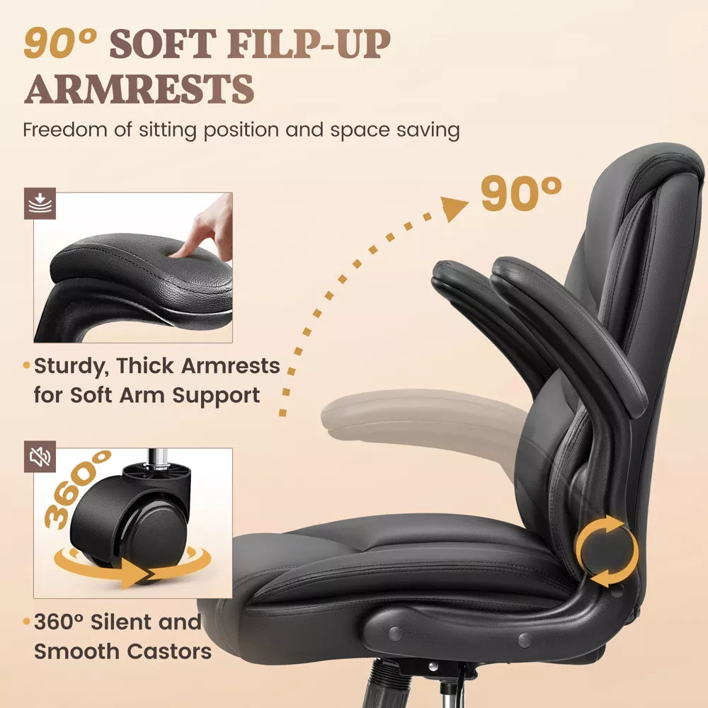 KERDOM High Back Leather Executive Office Chair, Ergonomic Lumbar Support, 400 lbs Heavy Duty, Adjustable Height Swivel Desk Chair,Black