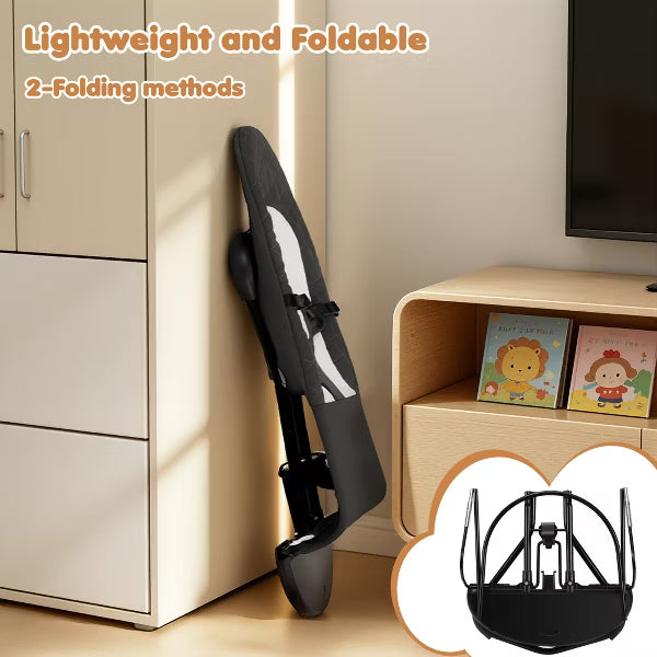 Baby Rocker and Stationary Seat, Foldable 2-in-1 Bouncer with Recline and Toy Bar,Dark Grey