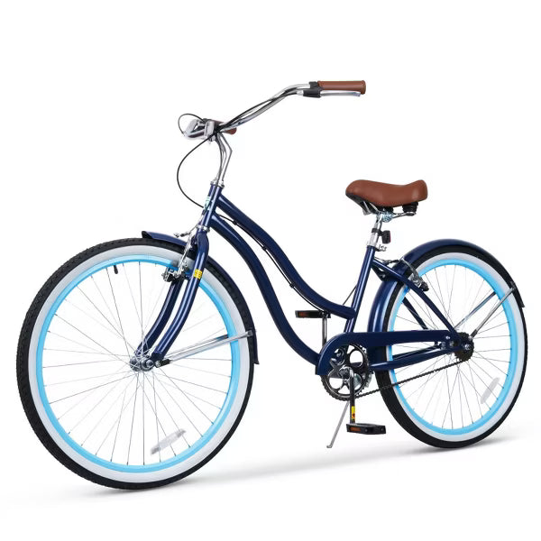 Hykolity Beach Cruiser Bike 26 Inch for Women & Men with Dual V-Brakes Alloy Steel Frame Adjustable Comfort Seat, City Adult Bicycle, Dark Blue