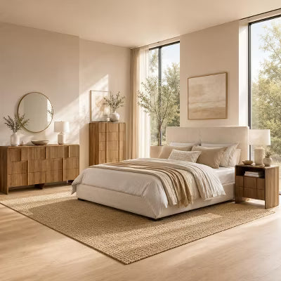 AMERLIFE 63" Fluted 7 Drawer Dresser with Pine Handles, Modern Wood Storage Cabinet, Dark Walnut