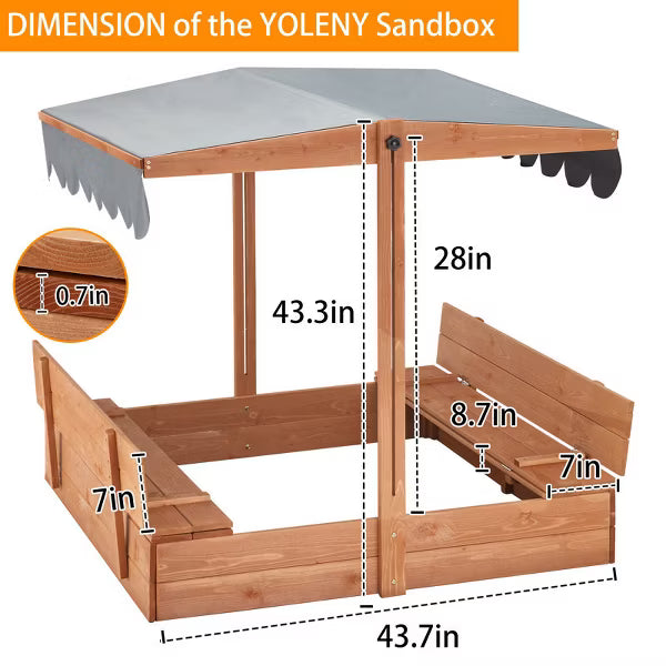 EROMMY 43.7'' x 43.3'' Solid Wood Square Sandbox with Cover