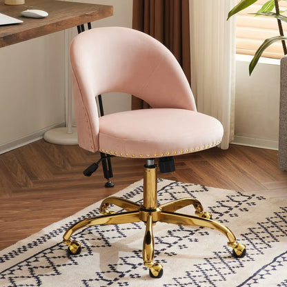 Karl Home | Modern Velvet Desk Chair with Wheels Gold Base Swivel Chair Ergonomic Task Chair for Home Office Small Computer Chair Vanity Chair