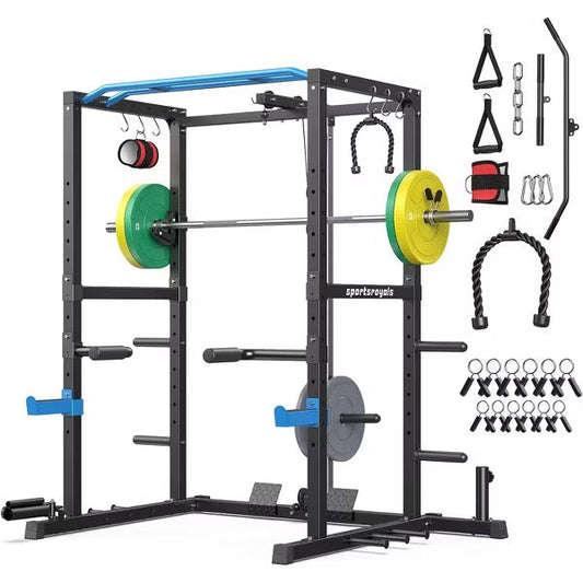 SPORTSROYALS Power Rack, Multi-Functional Power Cage, Squat Rack with Pulley System & LAT Pull Down