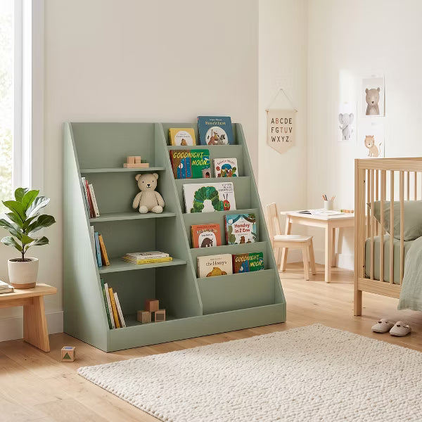 Kids Bookshelf and Toy Storage Organizer 4 Tier Wooden Bookcase Display Shelf for Playroom Bedroom Nursery Living Room