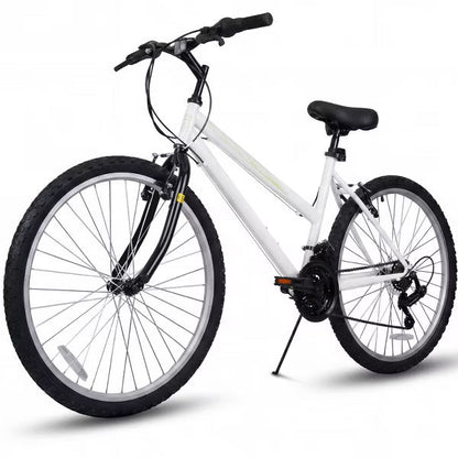 Hykolity Mountain Bike 26 Inch, Women 21 Speed MTB Adult Bicycle with Front Rear Derailleur Double V-Brakes Iron Frame, Cycling Rides, Pale White