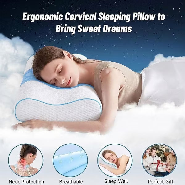 Memory Foam Pillows, Neck Pillow Bed Pillow for Sleeping, Ergonomic Cervical Pillow for Neck Orthopedic Contour Pillow for Side Back Stomach