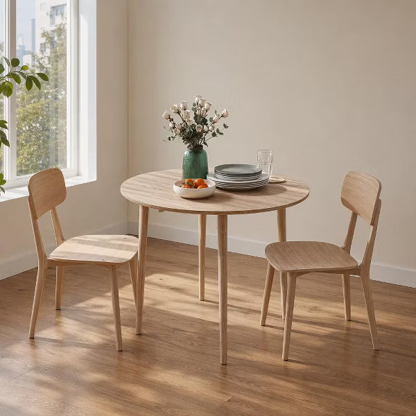 Folding Dining Table Round Drop Leaf Kitchen Table for Small Spaces Oak Table with Wood Legs for Apartment Dining Room Dorm Room Home