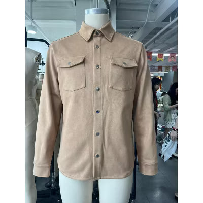 COOFANDY Men's Lapel Button Down Shirt Jacket with Chest Pockets Khaki S