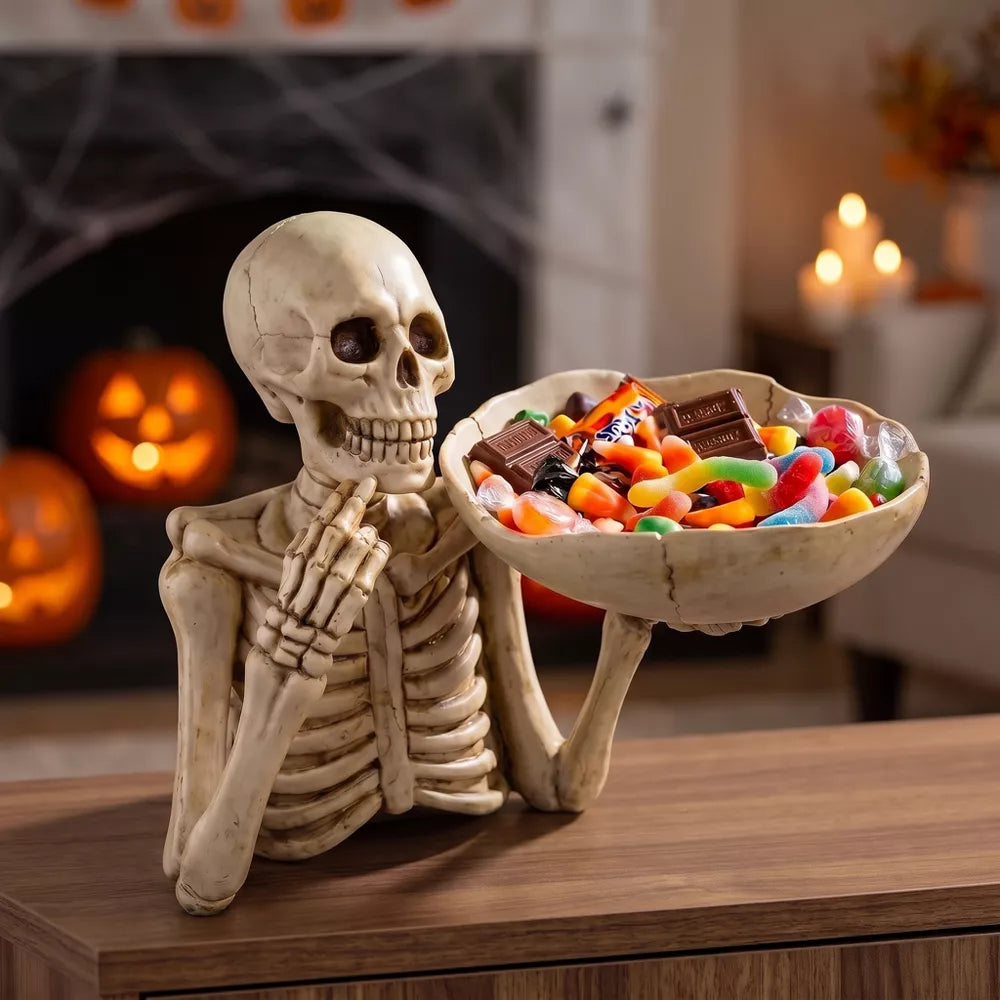 Gothic Skull Candy Bowl - Halloween Decorations, Spooky Serving Dish for Treats, Snacks & Keys, Punk Style Resin Bowl for Party & Home Decor