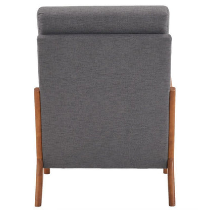 Karl Home High Back Solid Wood Armrest Backrest Iron Frame Linen Indoor Leisure Chair