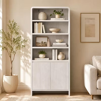 AMERLIFE 71" Modern Bookcase with Storage Cabinet, 6-Tier Adjustable Shelves, White
