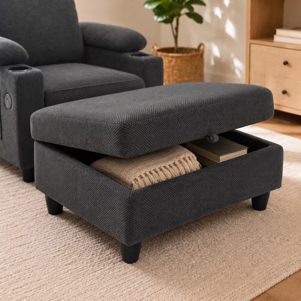 LauKingdom Charcoal Gray 2-Piece Accent Chair and Storage Ottoman Set, Push Back Recliner with USB Ports for Apartment Living Room Dorm