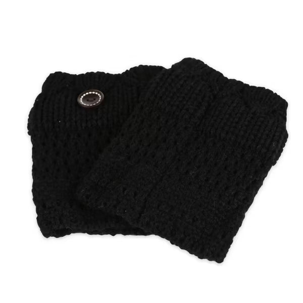 Women's Crochet Knit Boot Cuffs with Side Buttons, Cozy Acrylic Leg Warmers for Layering with Tall or Short Boots - Black