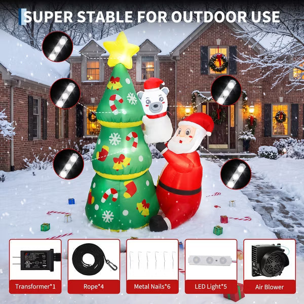 Garvee 7FT Christmas Inflatable Santa Polar Bear Xmas Tree LED Yard Garden Lawn Decor