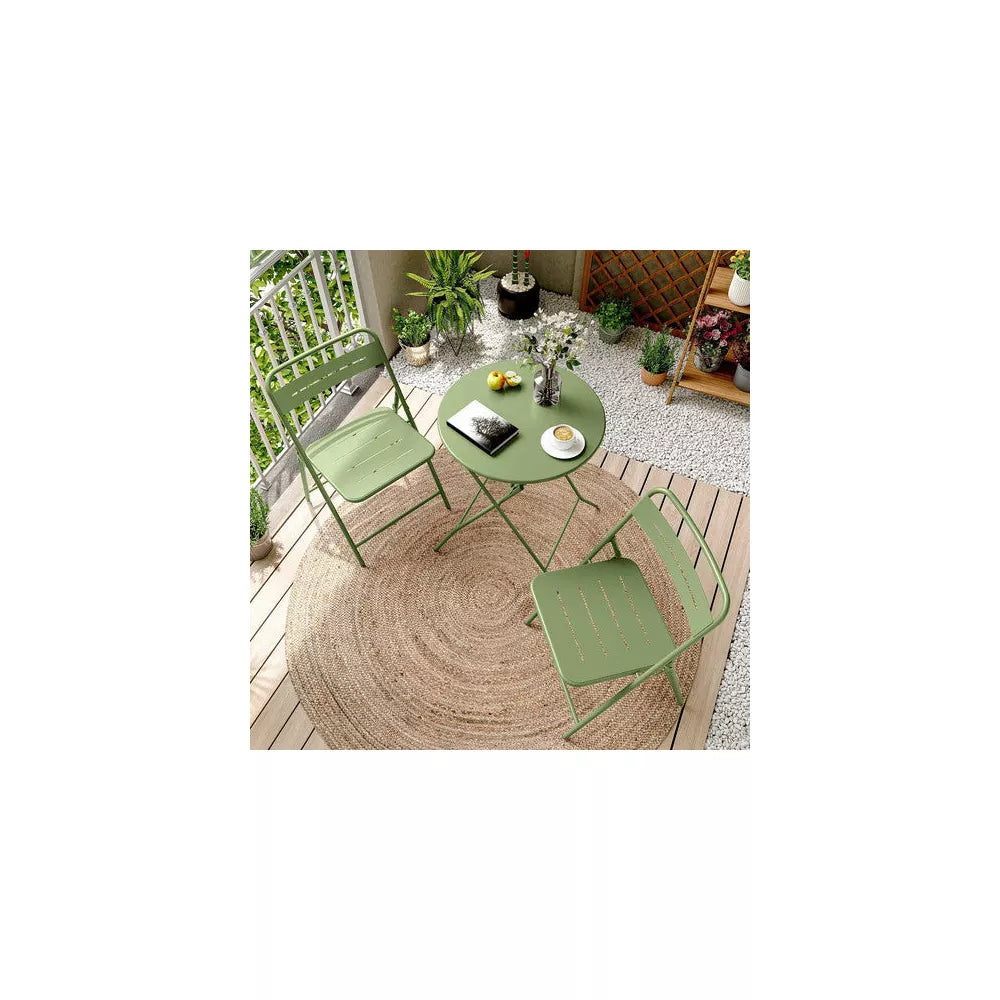 LAUSAINT HOME 3-Piece Steel Folding Bistro Set, Premium Weather-Resistant Patio Table & 2 Chairs ( Green)