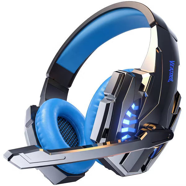 Gaming Headset with Microphone, Compatible with PS4 PS5 Xbox One PC Laptop, Over-Ear Headphones with LED Light, Noise Canceling Mic