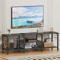 Qwatto 55 Inch Black Oak TV Stand for TVs up to 65 Inch Media Console Entertainment Center Open Storage Shelves Soundbar Shelf Modern Living Room Unit