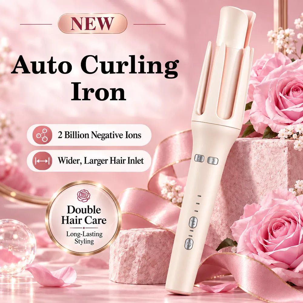 Auto Curling Iron with 2 Billion Negative Ions, 5 Heat Settings 80-200°C, 28/32mm Curls, 10s Rapid Heat, Anti-Scald, 24H Lasting Style