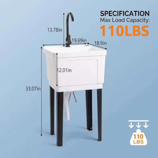 Karl Home Freestanding Plastic Utility Sink With Stainless Steel Faucet