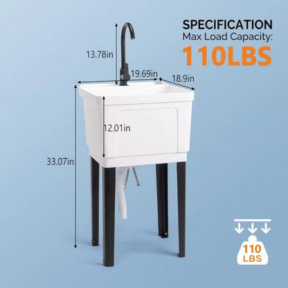Karl Home Freestanding Plastic Utility Sink With Stainless Steel Faucet