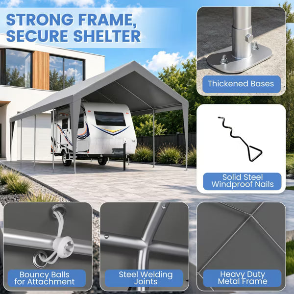 EROMMY 12x24FT Carport, Heavy Duty Carport Canopy, Portable Garage, Metal Carport with PE Fabric Cover, Windproof Steel Frame, Removable Sidewalls