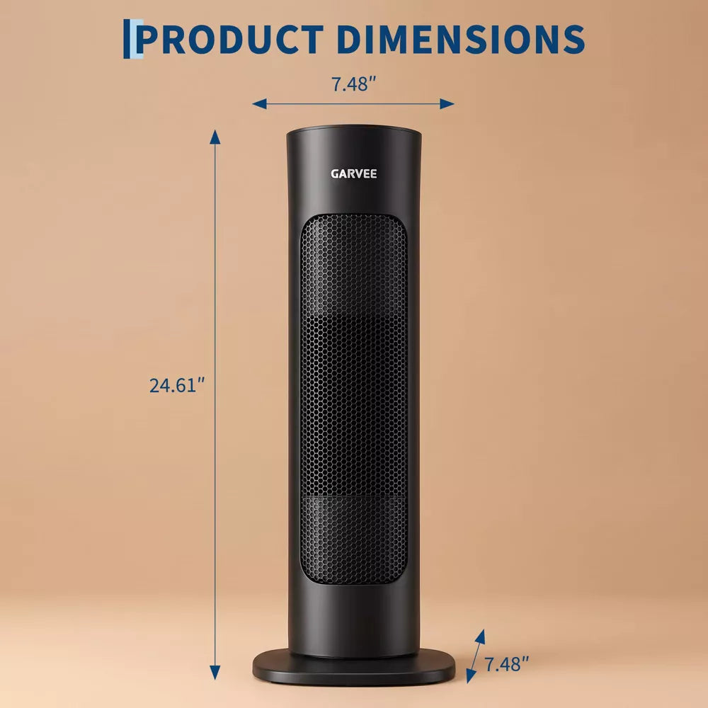 Garvee Portable Space Heater, Indoor, Oscillating, 4 Heat, Overheat/Tip-Over, Knob
