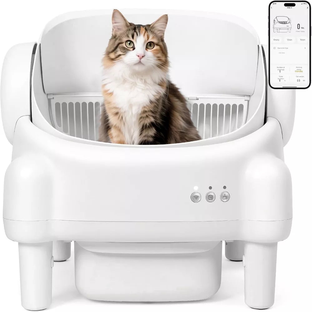 Cumrige open-Top Self-Cleaning Litter Box with App Control and Safety Sensors, Odor Control, Cream White