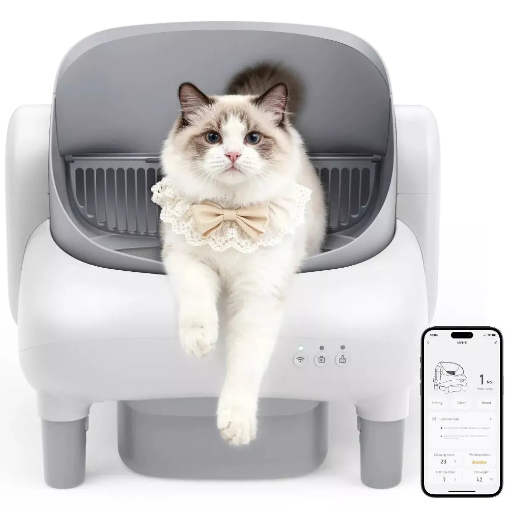 Cumrige Self Cleaning Litter Box Open Top Automatic Litter Box with App Control for Multiple Cats Grey