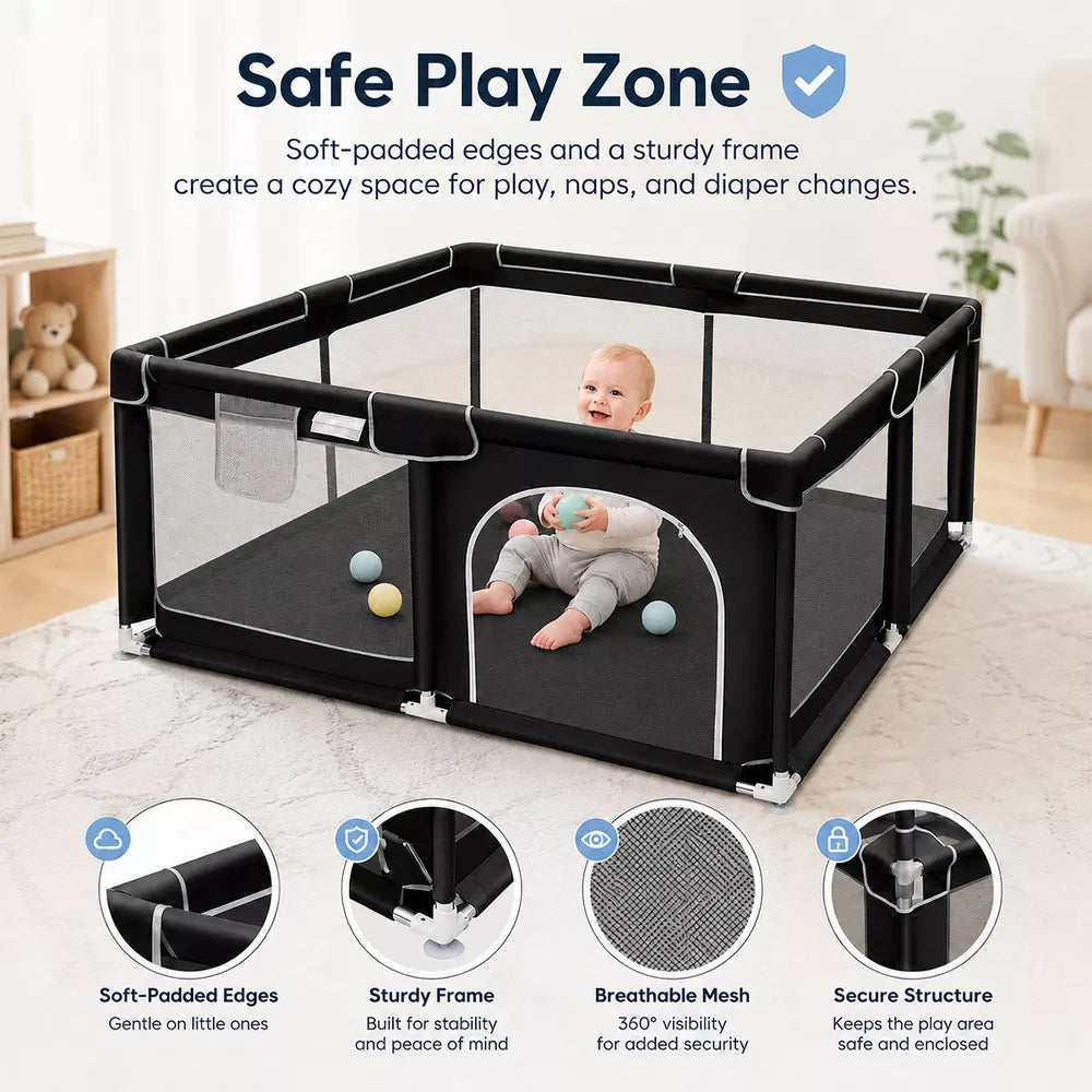 Kmaier Baby Playpen,Large Indoor and Outdoor Play Yards,360° Visibility,For Toddler-(Grey)