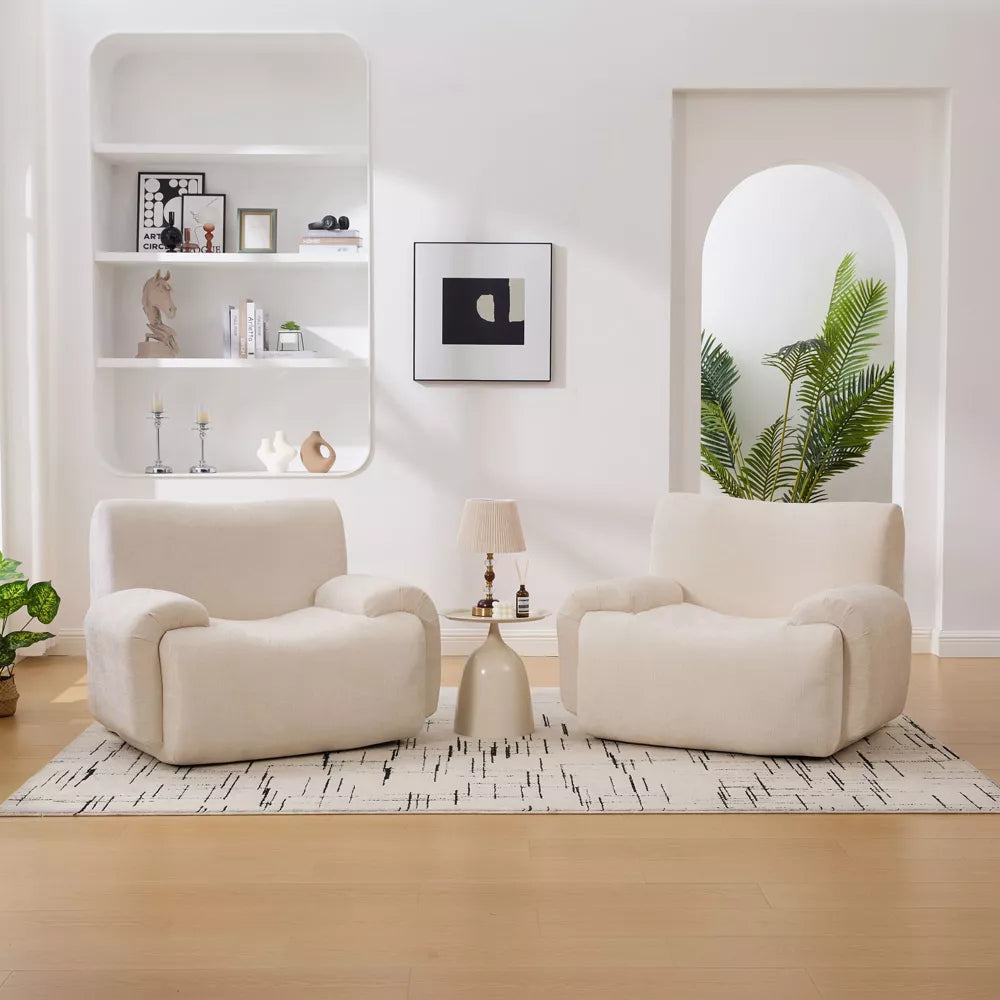 43" Wide Modern Oversized Chenille Accent Chair, Boneless Lounge Armchair with Deep Seat for Living Room, Bedroom, Apartment & Dorms, Beige