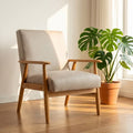 Mid-Century Modern Armchair, Solid Wood Upholstered Accent Chair for for Living Room, Bedroom, Dorm, Apartment, Cream