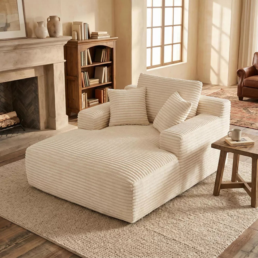 Oversized Corduroy Floor Chaise Lounge - Ergonomic Memory Foam Tofu Sofa for Dorm, Apartment, No Assembly Required - Oatmeal Cream