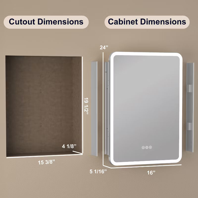 20"x28" Medicine Cabinet with LED Mirror for Bathroom, Surface/Recessed Mount, Defogger, Memory, 3-Color Lighting, USB & Outlet,ETL Certified,L