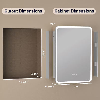 20"x28" Medicine Cabinet with LED Mirror for Bathroom, Surface/Recessed Mount, Defogger, Memory, 3-Color Lighting, USB & Outlet,ETL Certified,L