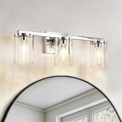 Wanze of Ocean 3-Light LED Bathroom Vanity Light with Modern Bubble Crystal Shade, Chrome Bathroom Light Fixture for Mirror, Wall Mounted