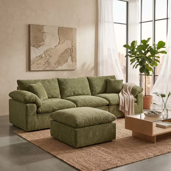 LauKingdom 102" 3-Seater L Shape Modular Sectional Sofa, Olive Green Cloud Couch with Ottoman, Comfy Chenille Deep Seat for Living Room