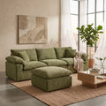LauKingdom 102" 3-Seater L Shape Modular Sectional Sofa, Olive Green Cloud Couch with Ottoman, Comfy Chenille Deep Seat for Living Room