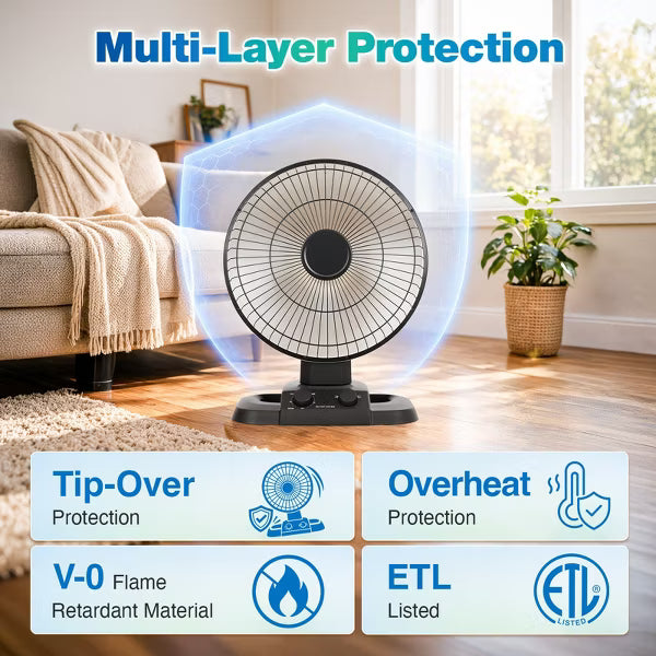 Romswi 1200W Parabolic Radiant Heater, 16-Inch Oscillating Electric Space Heater with 2 Heat Settings, 120-Min Timer, Tip-Over & Overheat Protection
