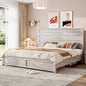 AMERLIFE Farmhouse King Bed Frame with 49" Tall Headboard, Wooden Platform Beds, Distressed White