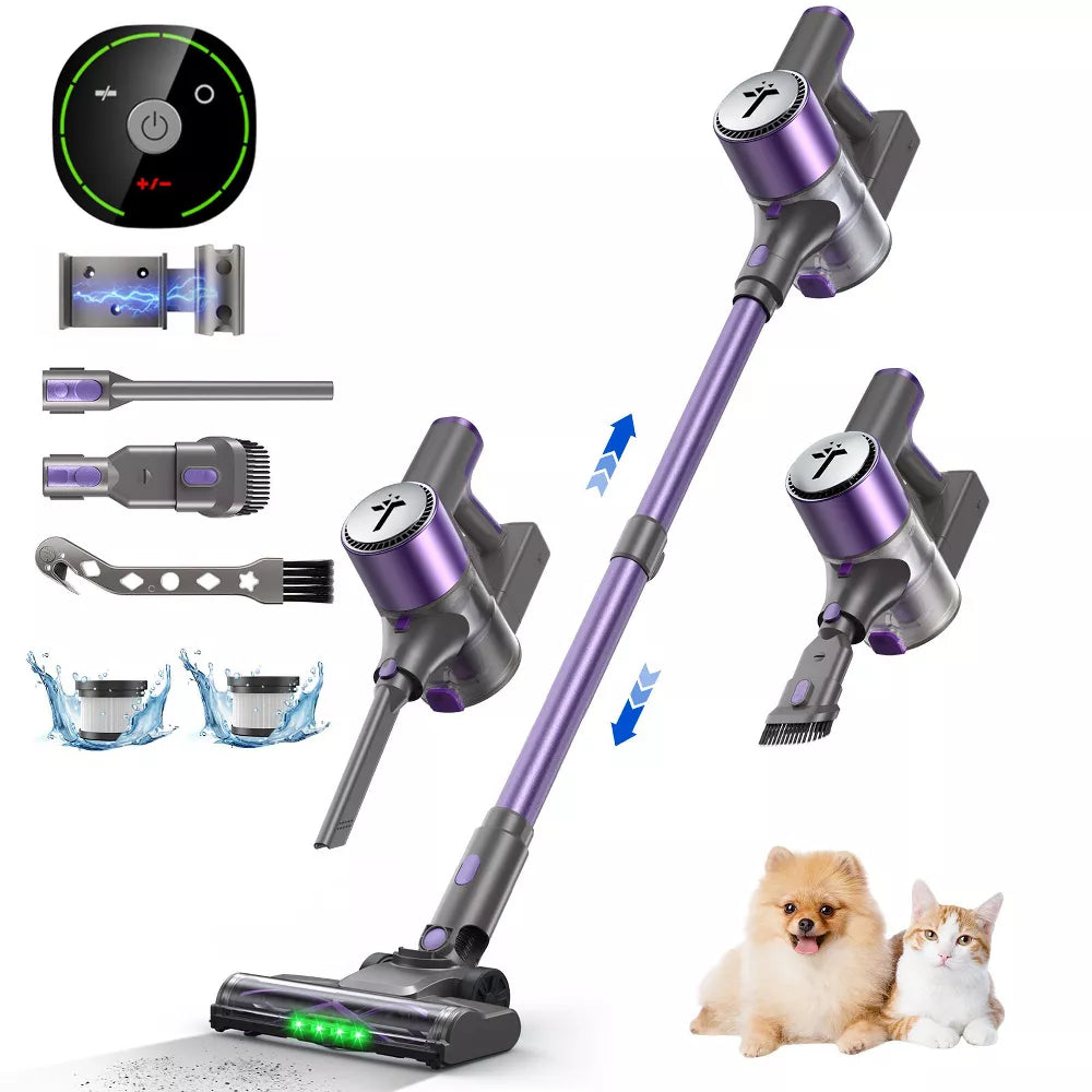 Teendow 50KPa Cordless Vacuum Cleaner, 300W brushless motor,Lightweight Stick Vacuum Cleaner for Hardfloor, Pet Hair and Carpet,Self-Standing Design