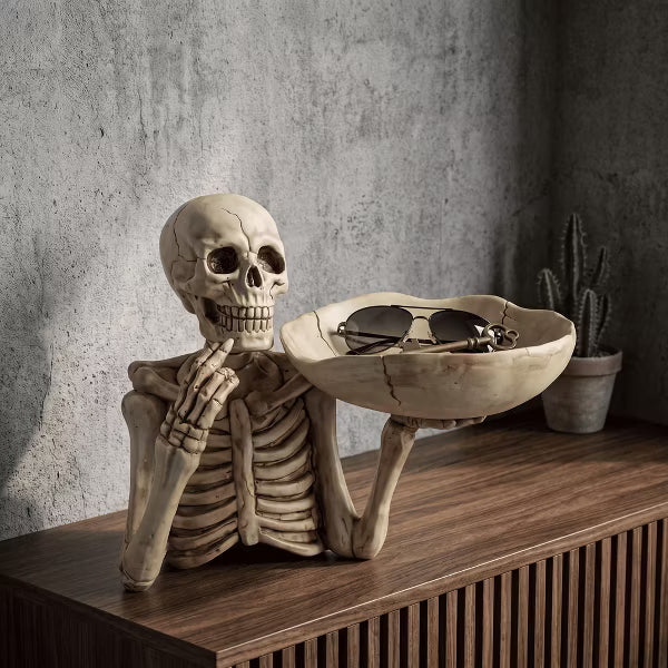 Halloween Skull Decor with Skeleton Hand Bowl, Resin Gothic Tabletop Centerpiece for Entryway, Coffee Table, Party & Haunted House
