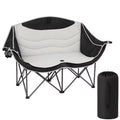 Double Camping Chair, Heavy Duty Loveseat for 2 Adults, 660lbs Cap, Portable Folding Couch w/ Cup Holders, for Outdoor Lawn/Backyard, Black/Grey