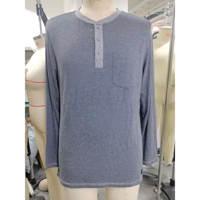 COOFANDY Men's Contrast Collar Knit Long Sleeve Henley Shirt with Chest Pocket Black S