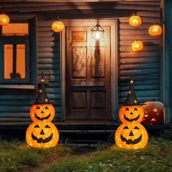 Laukingdom 2pc 3ft Halloween Collapsible Pumpkin Decorations with 150 LED Lights, Lighted Pumpkin Yard Decor for Indoor Outdoor Holiday Party Display