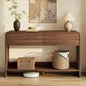 AMERLIFE 55" Modern Console Table with 2 Storage Drawers and Open Shelf, Rounded Edges, Brown