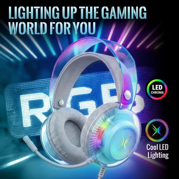 Pro USB Gaming Headset for PC, Computer Headphones with Noise-Cancelling Mic, 7.1 Surround Sound, RGB Light - Wired for PS4/PS5/Laptop Silver